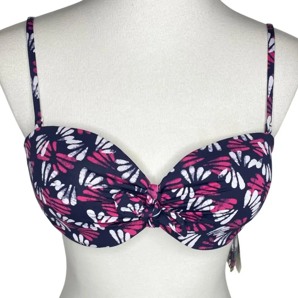 J. Crew Bikini Top Navy Convertible Underwire Geometric Fan Print 32D Small NWT - Picture 2 of 16